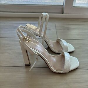 Aldo white ankle strap heel. Size 6